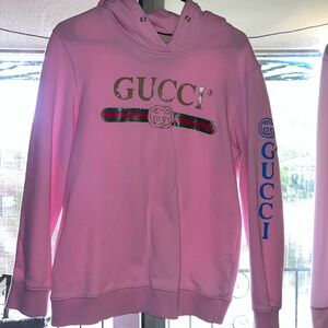 Gucci Pink Hoodie with Blue Logo
